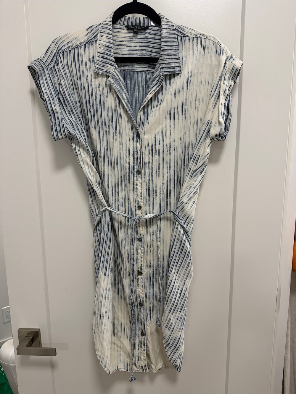 Velvet Heart Cream and Navy Striped Button-Front Dress